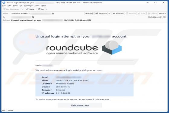 Oplichting via e-mail Roundcube - Unusual Login Attempt
