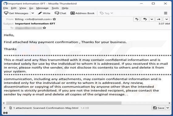 Oplichting via e-mail Payment Confirmation