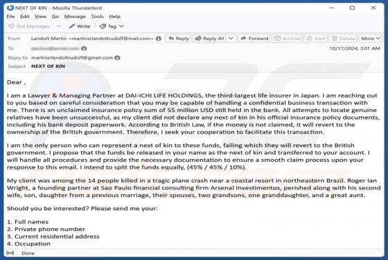 Oplichting via e-mail Unclaimed Insurance