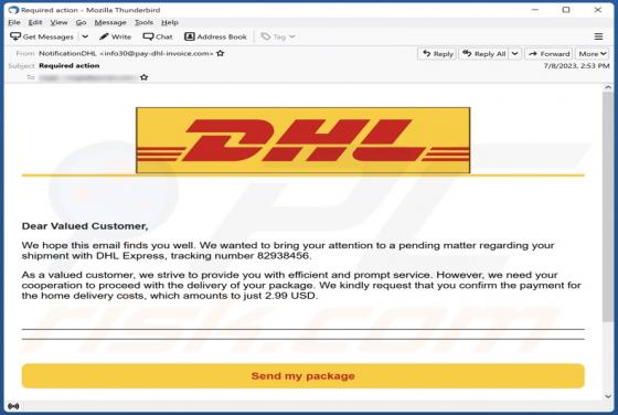 Oplichting via e-mail DHL Delivery Payment