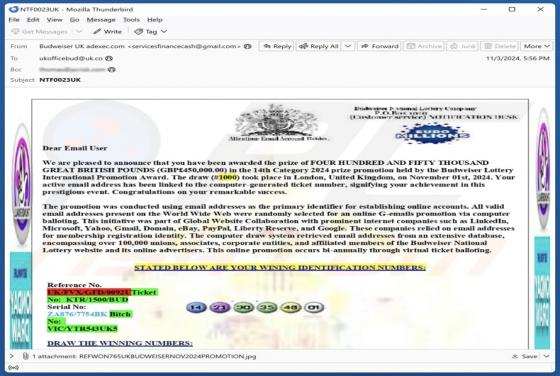 Oplichting via e-mail Budweiser Lottery