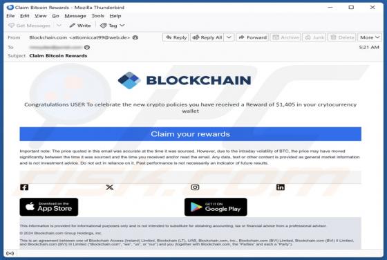 Oplichting via e-mail Blockchain Rewards