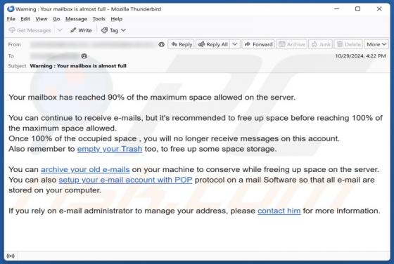 Oplichting via e-mail Maximum Mailbox Space Allowed