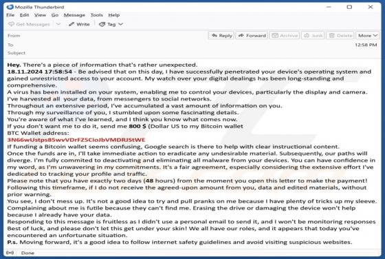 Oplichting via e-mail I Have Penetrated Your Device's Operating System