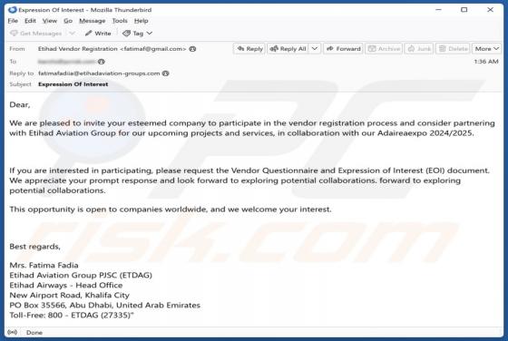 Oplichting via e-mail Etihad