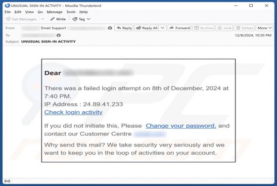 Oplichting via e-mail Failed Login Attempt