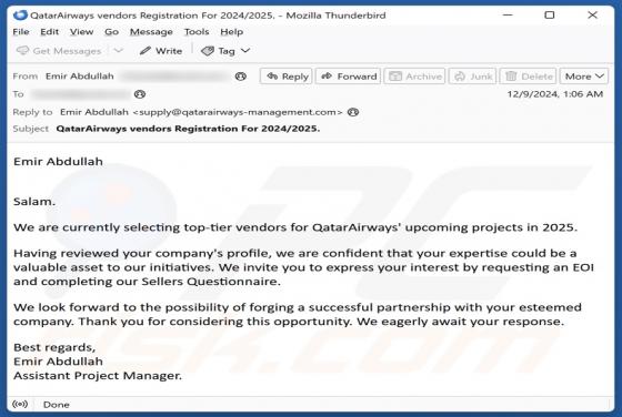 Oplichting via e-mail Qatar Airways