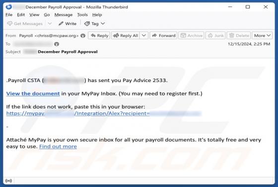 Oplichting via e-mail Pay Advice