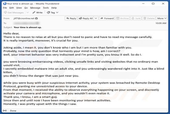 Oplichting via e-mail Your System Was Breached By Remote Desktop Protocol