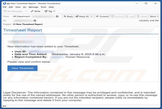 Oplichting via e-mail Timesheet Report