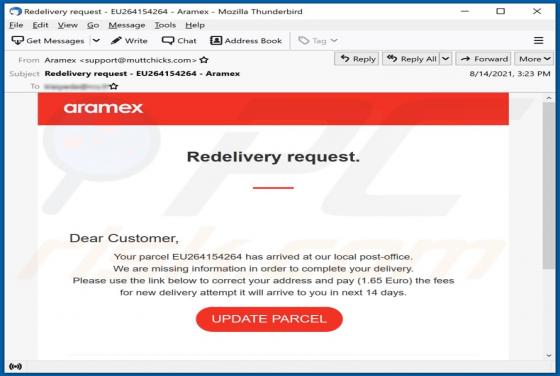 Oplichting via e-mail Aramex