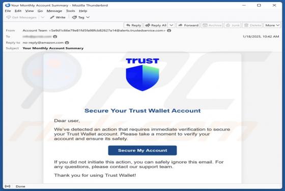 Oplichting via e-mail Secure Your Trust Wallet Account