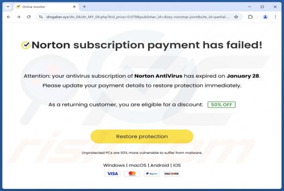 Norton Subscription Payment Has Failed POP-UP zwendel