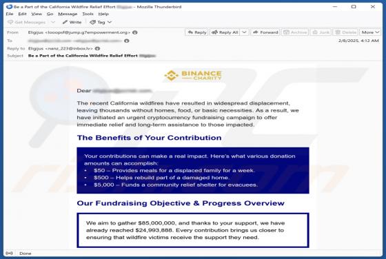 Oplichting via e-mail Binance Charity - California Wildfires Fundraiser