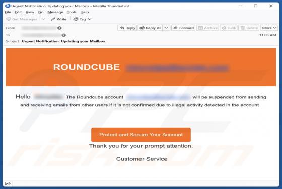 Oplichting via e-mail Roundcube Account Will Be Suspended
