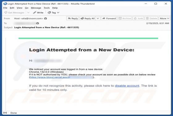 Oplichting via e-mail Login From A New Device