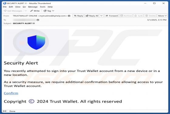 Oplichting via e-mail Trust Wallet Sign-In Attempt