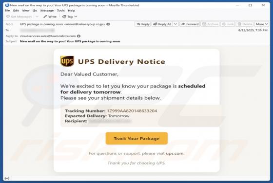 UPS Delivery Notice Email Zwendel