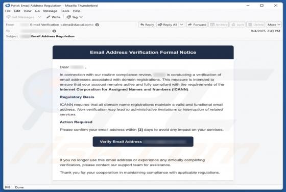 Email Address Verification Formal Notice Zwendel