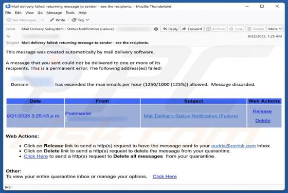 Domain Has Exceeded The Max Emails Per Hour oplichting