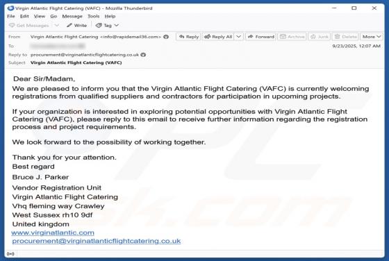 Virgin Atlantic Flight Catering (VAFC) Email oplichting