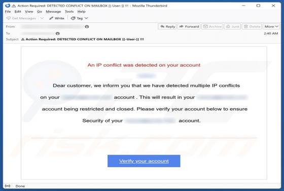 An IP Conflict Was Detected On Your Account Email oplichting