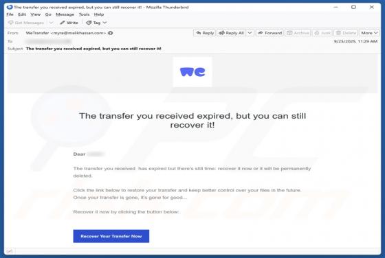 WeTransfer - Received Transfer Expired Email oplichting