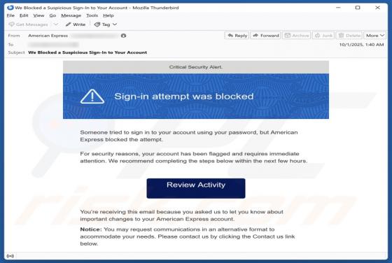 Oplichting via e-mail American Express - Sign-in Attempt Was Blocked