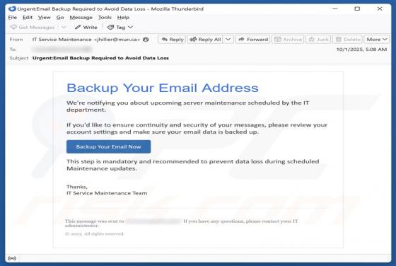 Backup Your Email Address Oplichting