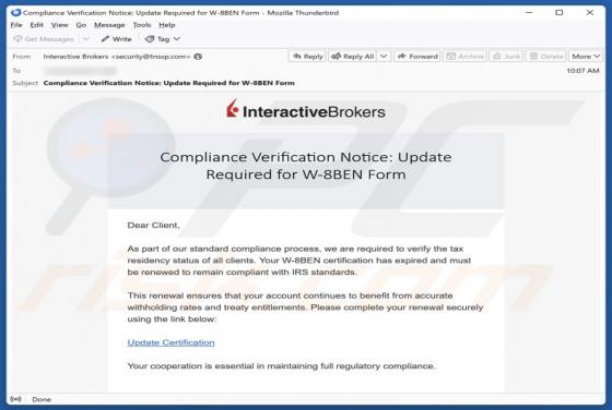 Interactive Brokers Compliance Verification Notice Email Oplichting