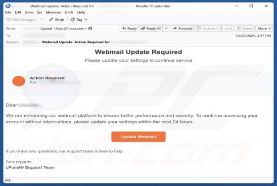 cPanel - Webmail Update Required oplichting