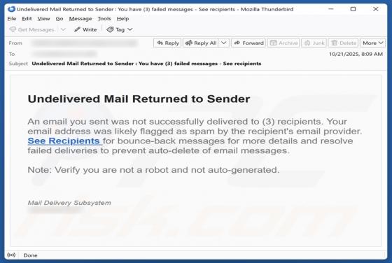 Undelivered Mail Returned To Sender Email Oplichting
