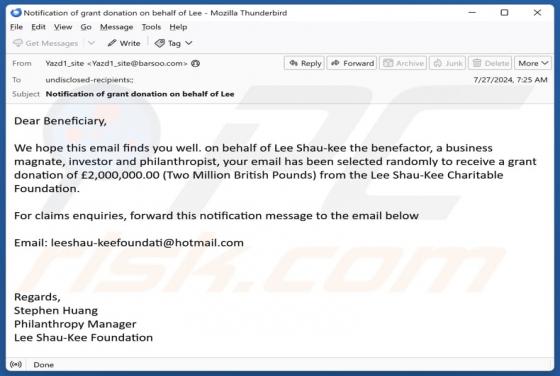 Oplichting via e-mail Lee Shau-Kee Charitable Foundation