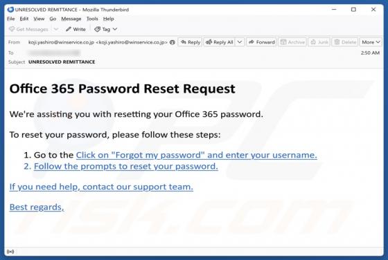 Office 365 Password Reset Request Email Oplichting