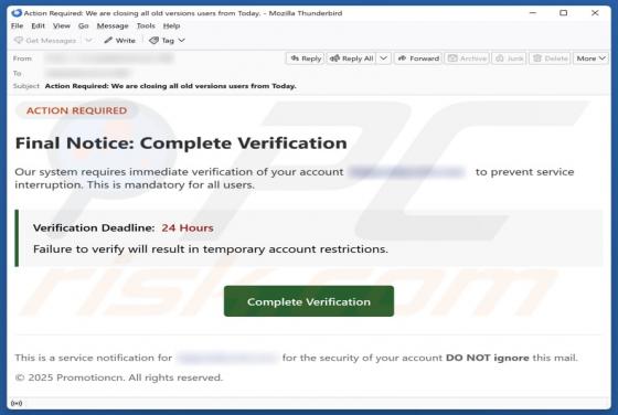 Final Notice - Complete Verification Email Oplichting