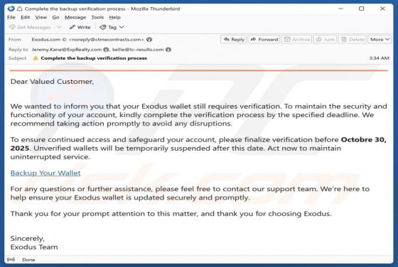 Exodus Wallet Verification Email Oplichting