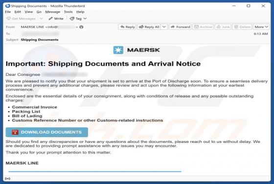 Maersk - Shipping Documents And Arrival Notice Email Oplichting