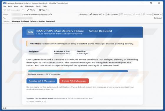 IMAP/POP3 Mail Delivery Failure Email Oplichting