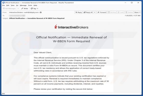 Interactive Brokers - Renewal of W-8BEN Form Required Email Oplichting
