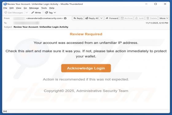 Account Accessed From An Unfamiliar IP Address Email Oplichting