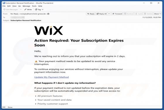 Wix Subscription Expiration Email Oplichting