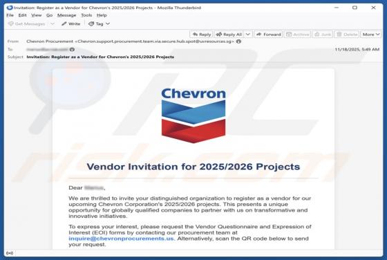 Chevron - Vendor Invitation Email Oplichting