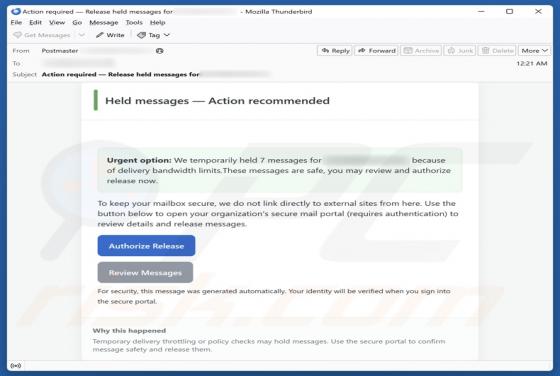 Held Messages — Action Recommended Email Oplichting