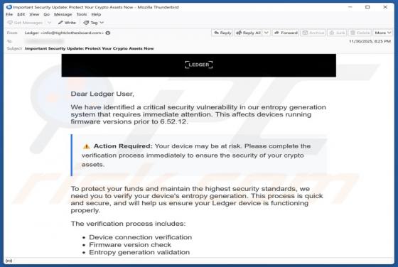 Frauduleuze e-mail Ledger - Critical Security Vulnerability