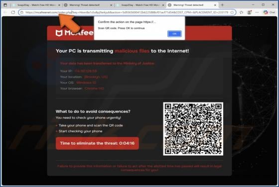 McAfee - Your PC Is Transmitting Malicious Files POP-UP Oplichting