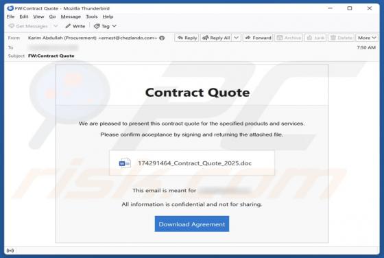 Oplichting per e-mail Contract Quote