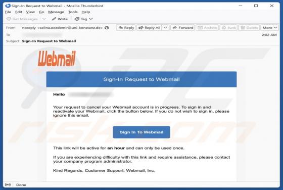Oplichting per e-mail Request To Cancel Your Webmail Account