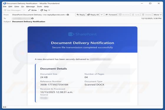 Oplichting per e-mail "SharePoint Document Delivery Notification"
