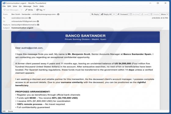 Oplichting per e-mail "Santander Bank - Unclaimed Balance"