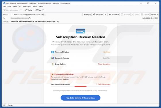 Oplichting per e-mail "iCloud Subscription Review Needed"